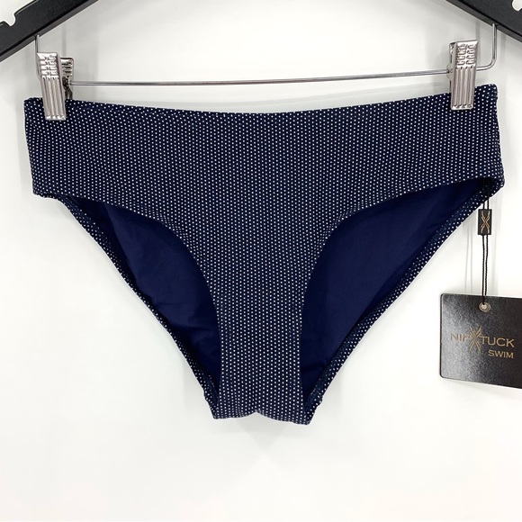 Nip Tuck NWT Navy with White Polka Dots Mid Rise Full Coverage Bikini Bottoms, 6 - Picture 7 of 15